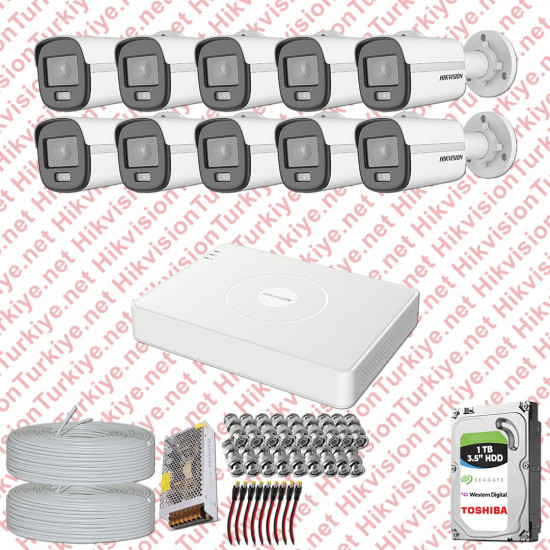 Hikvision Colorvu Gece Renkli 10 Kameralı Set 1TB Hdd